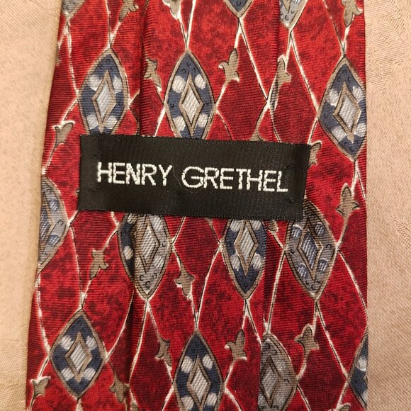 Henry Grethel Vintage 100% Italian Silk Red Tie, Excellent Used Condition! (EUC) - Picture 4 of 5